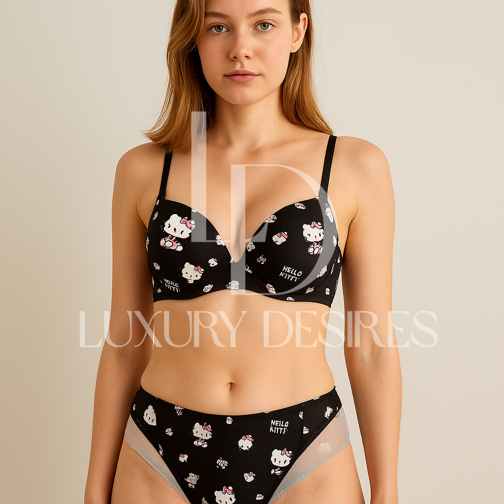 New Hello Kitty Black Bra Set - Premium by Luxury Desires