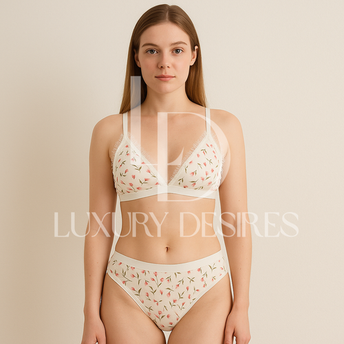 Cute Printed Padded Adjustable Straps Bra Set | Luxurydesires