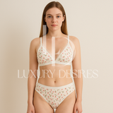 Cute Printed Padded Adjustable Straps Bra Set | Luxurydesires