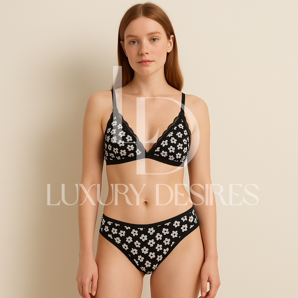 Cute Printed Padded Adjustable Straps Bra Set | Luxurydesires