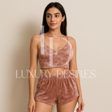 Luxury Desires Pink Sexy V-neck Gold Diamond Lingerie Set