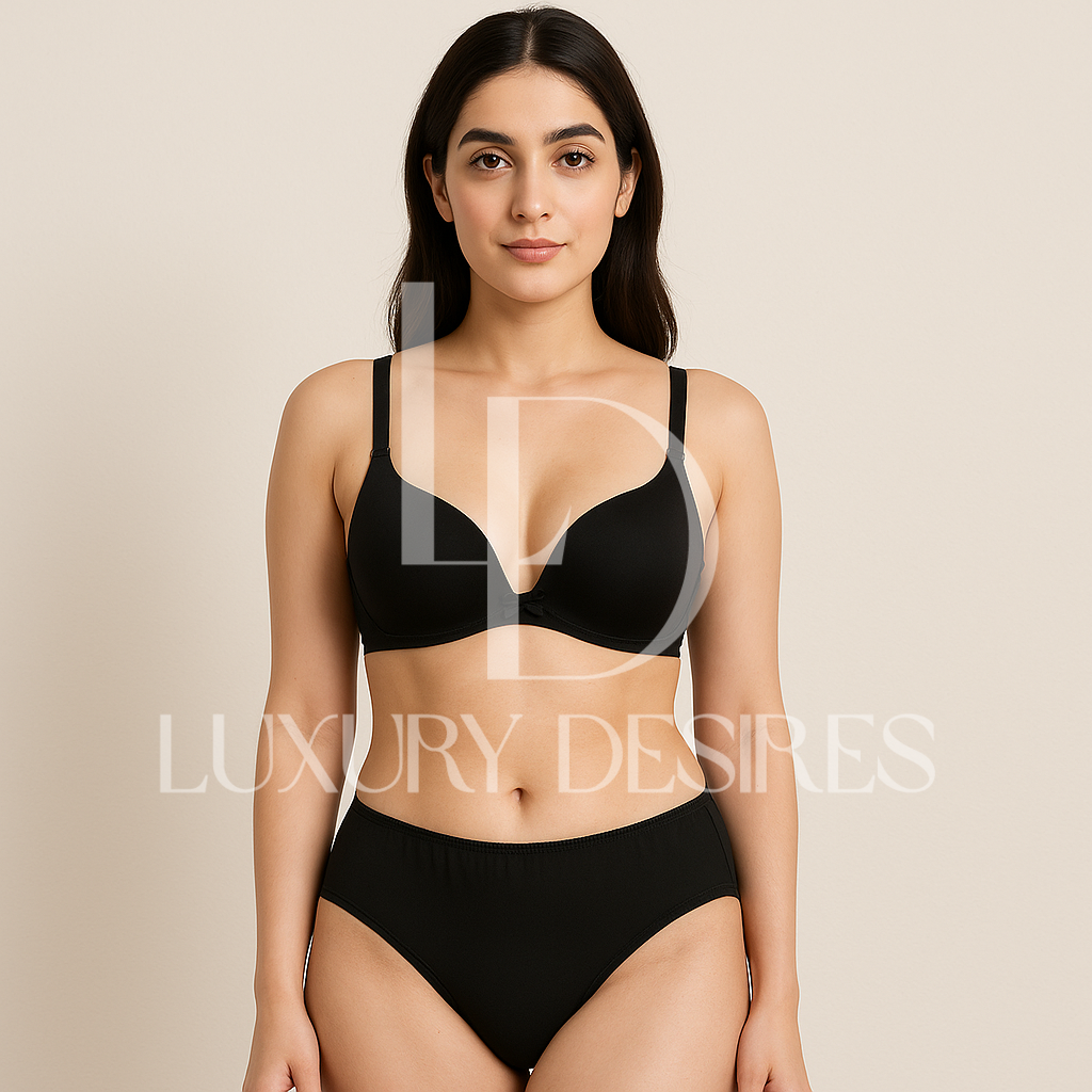 Women T-Shirt Non-Wired Padded Bra & Panty Set  | Luxury Desires