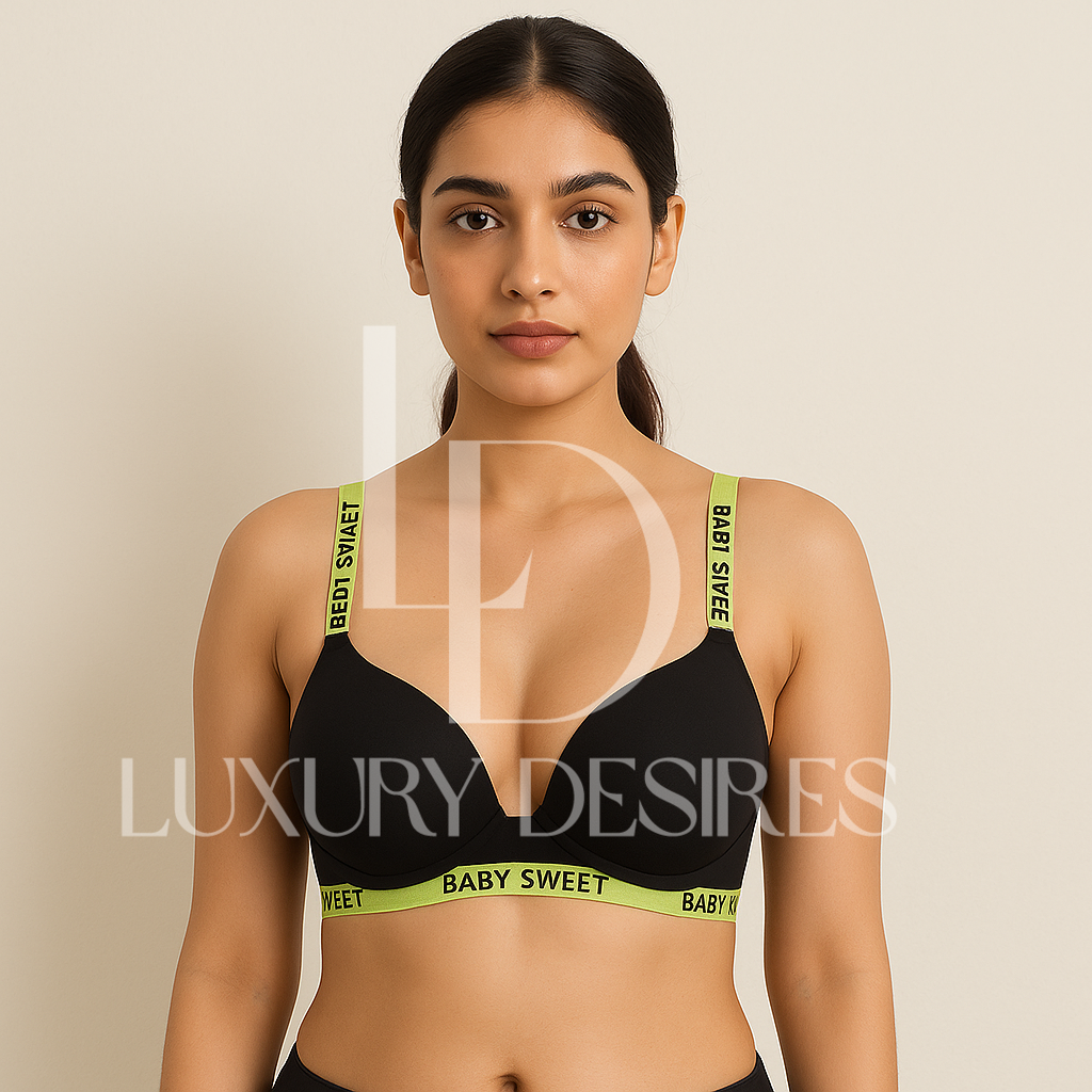 High Quality Light Padded Non Wired Sweet Babe Bra – Black