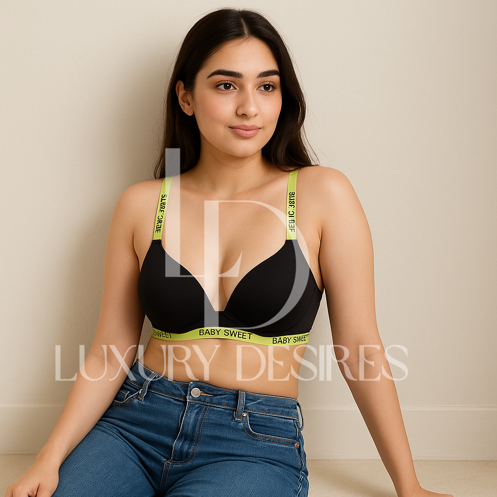 High Quality Light Padded Non Wired Sweet Babe Bra – Black