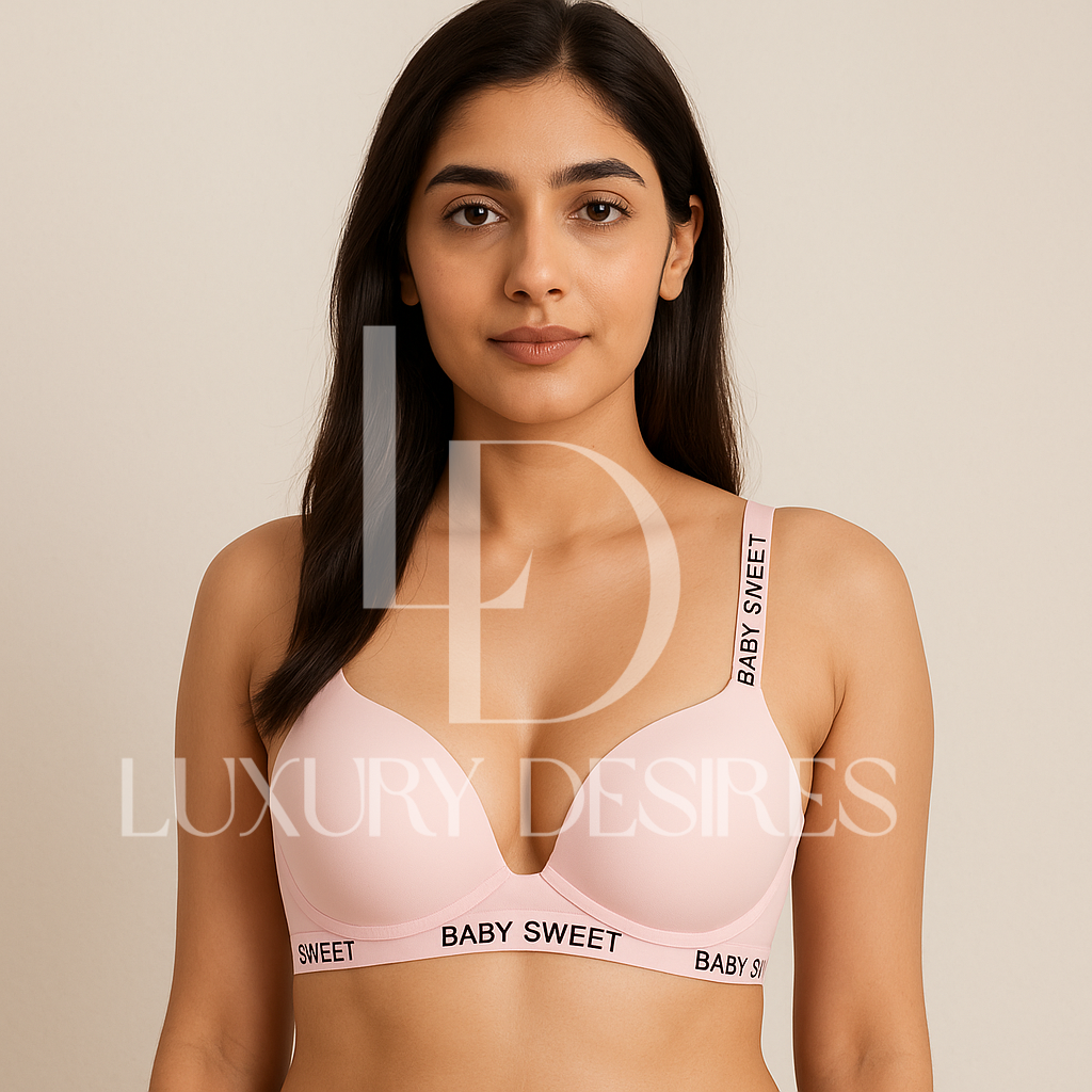 Sweet Babe Letter Strap T-Shirt Bra - Quality & Comfort - Pink