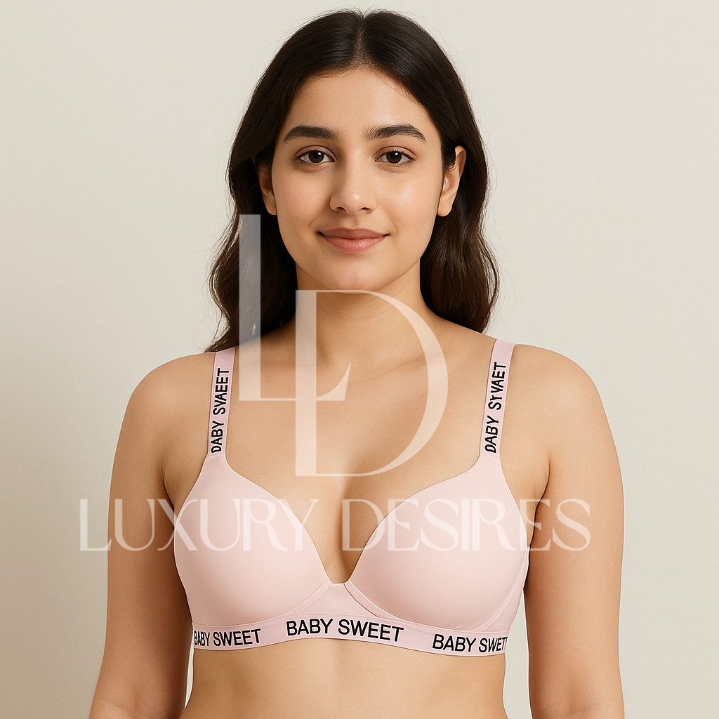 Sweet Babe Letter Strap T-Shirt Bra - Quality & Comfort - Pink