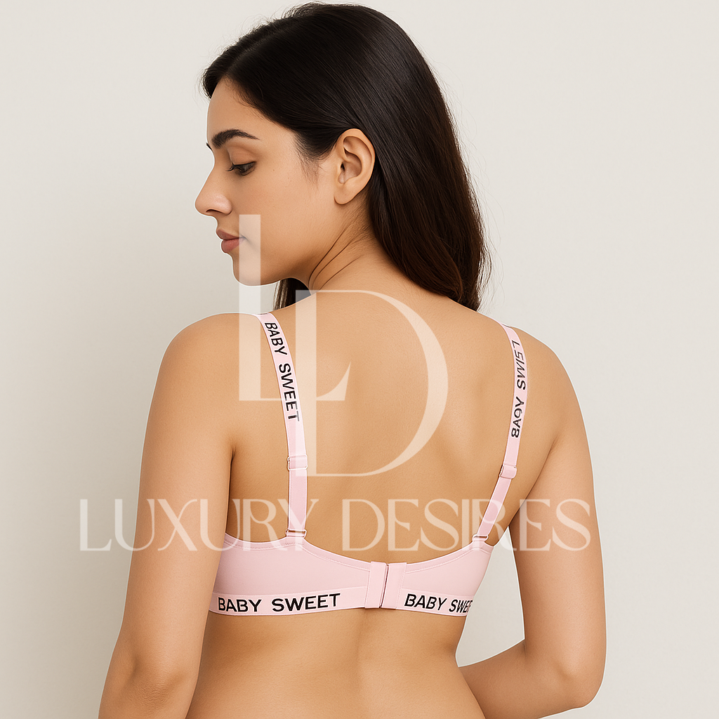 Sweet Babe Letter Strap T-Shirt Bra - Quality & Comfort - Pink