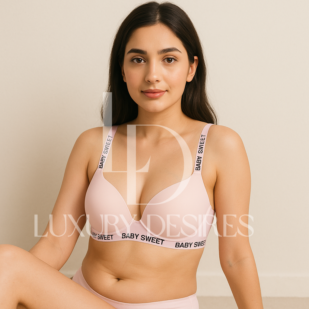 Sweet Babe Letter Strap T-Shirt Bra - Quality & Comfort - Pink