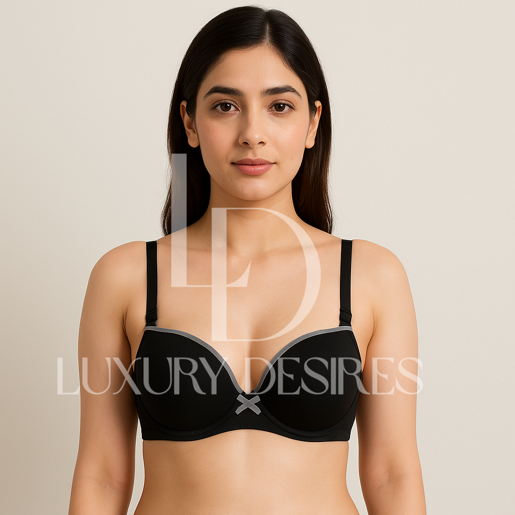 Everyday Cotton Padded Wired Bra - Black | Luxury Desires