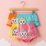 4 Pcs Girls Cotton Boxer - Soft & Comfortable with Fun Designs