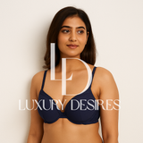 avy blue bra with 'Luxury Desires' 