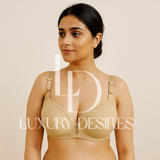  beige Padded bra with 'Luxury Desires' branding