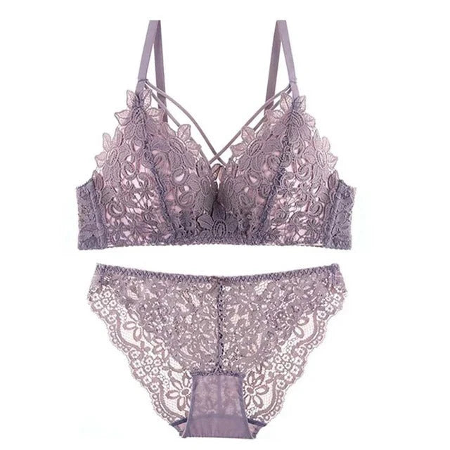 High Quality Sexy Plunge Bra Set - Fawn | Luxury Desires