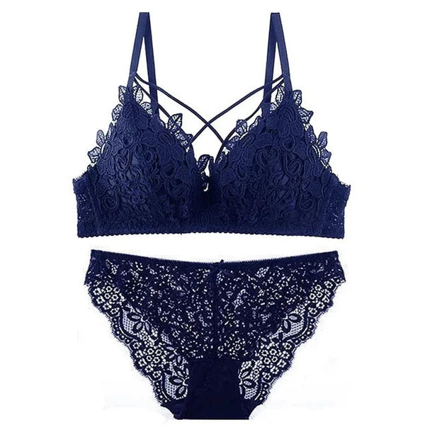 High Quality Sexy Plunge Bra Set - Blue | Luxury Desires