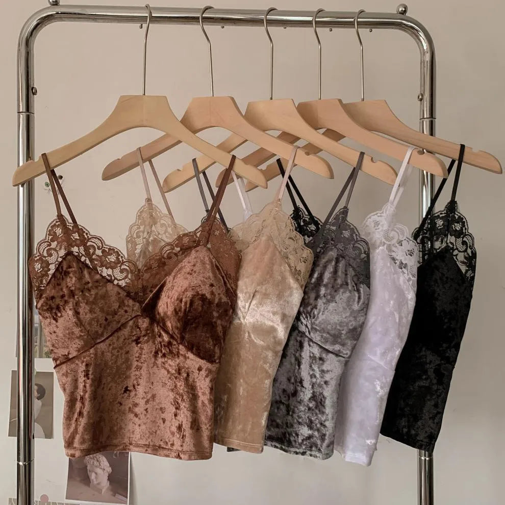 Pure Desire Lace Gold Velvet Sling Strap Bra – Free Sizes