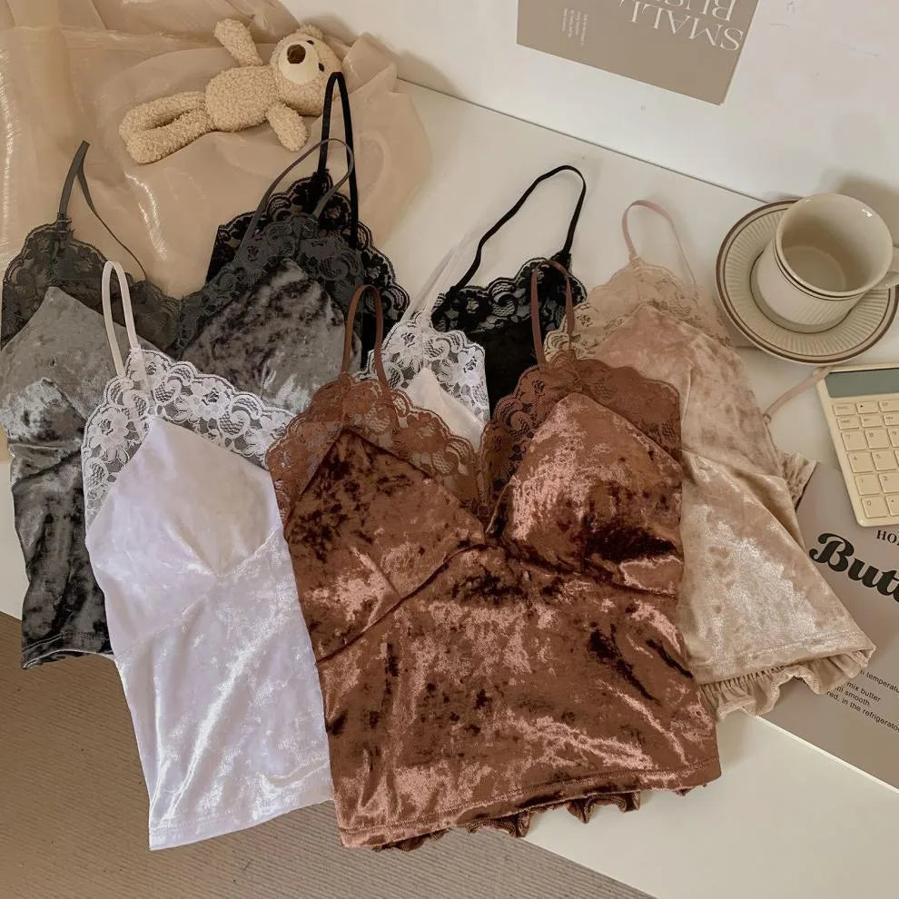 Pure Desire Lace Gold Velvet Sling Strap Bra – Free Sizes
