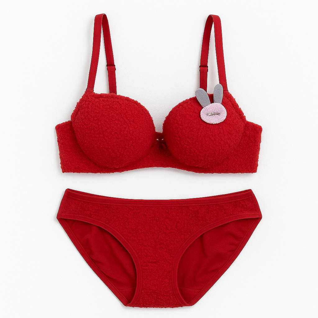 Cute Soft Plush Design Bra & Panty Set | Luxury Desires