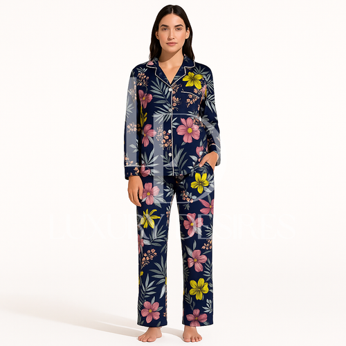 Sleepwear Two Pieces Set – Luxury Floral Linen Pajamas