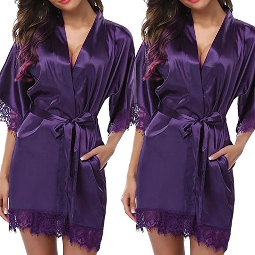 Luxury Desires Women's Plus Size Ice Silk Purple Nightgown
