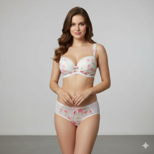 Elegant Push Up Bridal Bra & Panty with Adjustable Straps