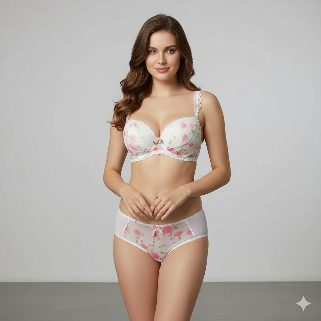 Elegant Push Up Bridal Bra & Panty with Adjustable Straps