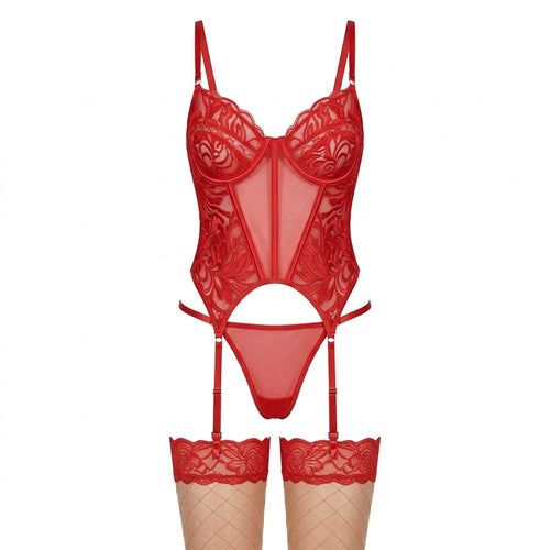 Red Floral Lace Lingerie Set - Luxury Desires