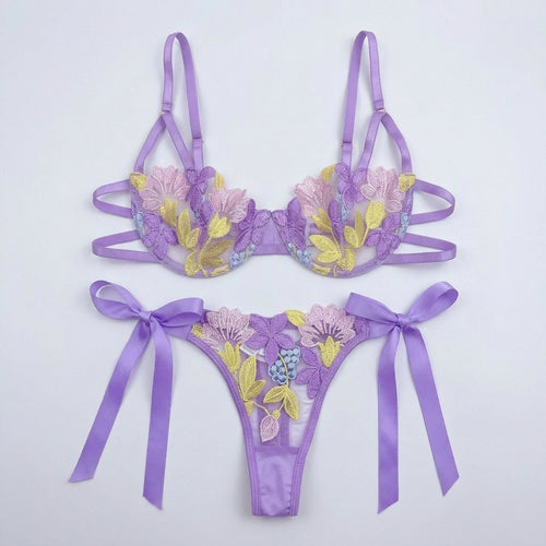 Luxury Desires – New Bright Purple Embroidery Sexy Bra Set