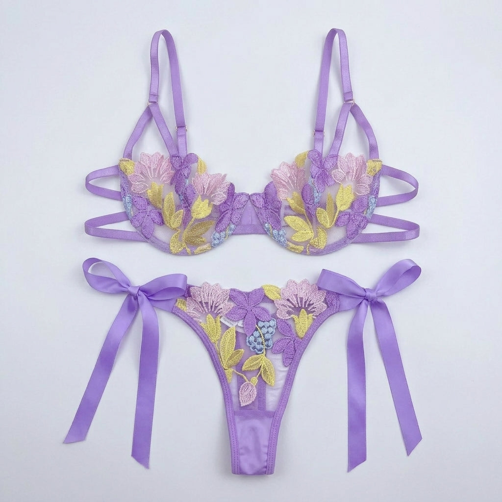 Luxury Desires – New Bright Purple Embroidery Sexy Bra Set Luxury Desires