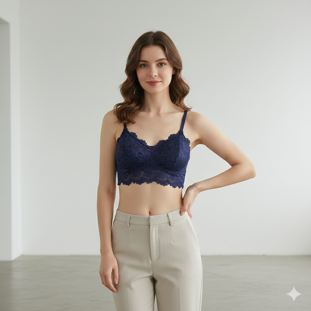 Luxury Desires Sexy Lace Sunflower Blue Bra – Free Sizes