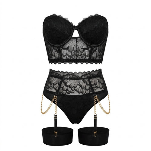 Black Sexy High-Waist Lace Lingerie Set - Luxury Desires