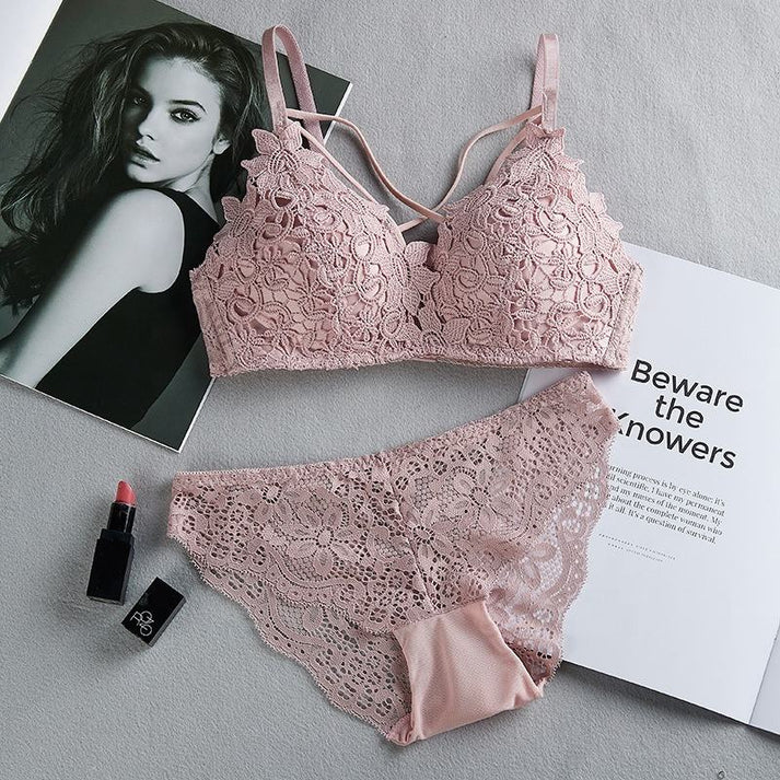 High Quality Sexy Plunge Bra Set - Pink | Luxury Desires