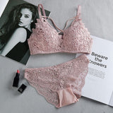 High Quality Sexy Plunge Bra Set - Pink | Luxury Desires