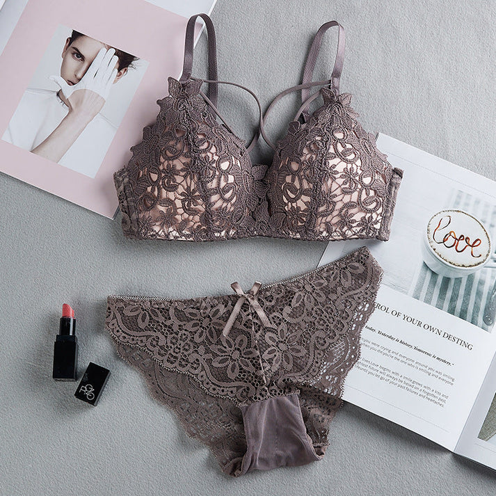 High Quality Sexy Plunge Bra Set - Fawn | Luxury Desires