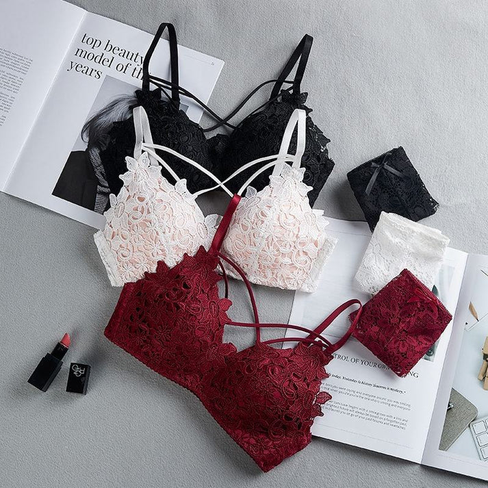 High Quality Sexy Plunge Bra Set - White | Luxury Desires