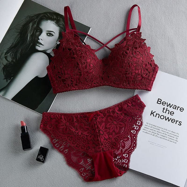 High Quality Sexy Plunge Bra Set - Maroon | Luxury Desires