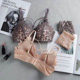 High Quality Sexy Plunge Bra Set - Fawn | Luxury Desires