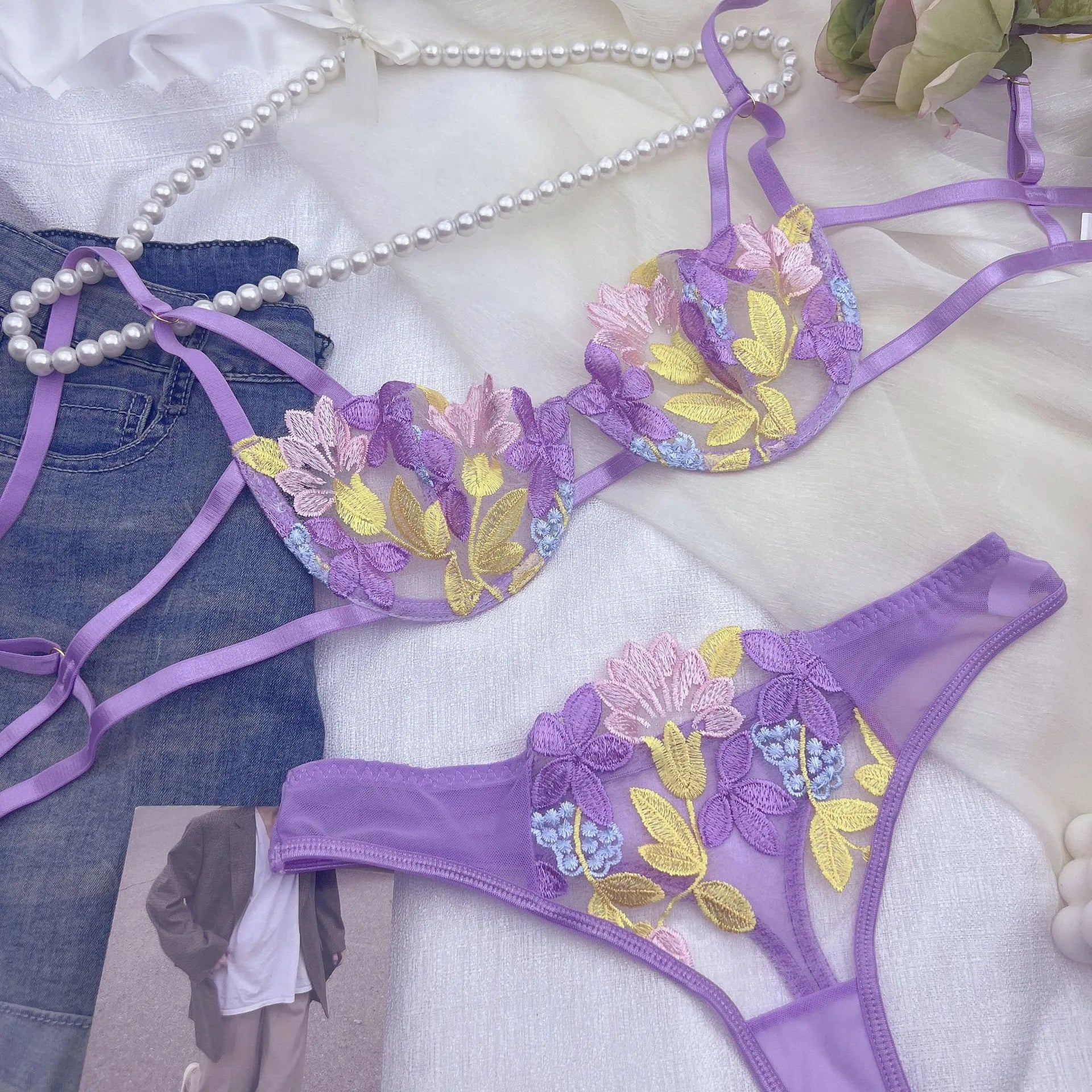 Luxury Desires – New Bright Purple Embroidery Sexy Bra Set