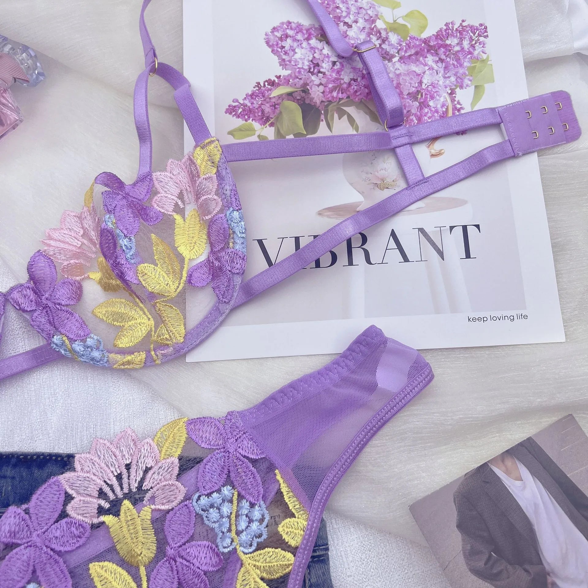 Luxury Desires – New Bright Purple Embroidery Sexy Bra Set