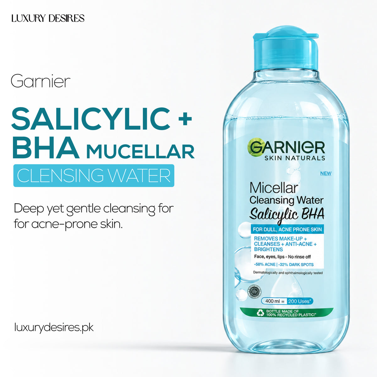 Garnier Salicylic + BHA Micellar Cleansing Water | Acne Care Garnier
