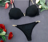 Quality Chain Straps Front Metal V Buckle Bra & Panty | Luxurydesires