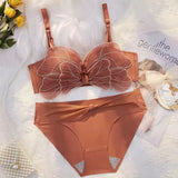 Butterfly Embroidered Adjustable Straps Full Back Bra & Panty