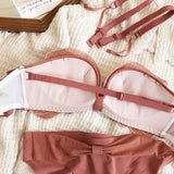 Butterfly Embroidered Adjustable Straps Full Back Bra & Panty