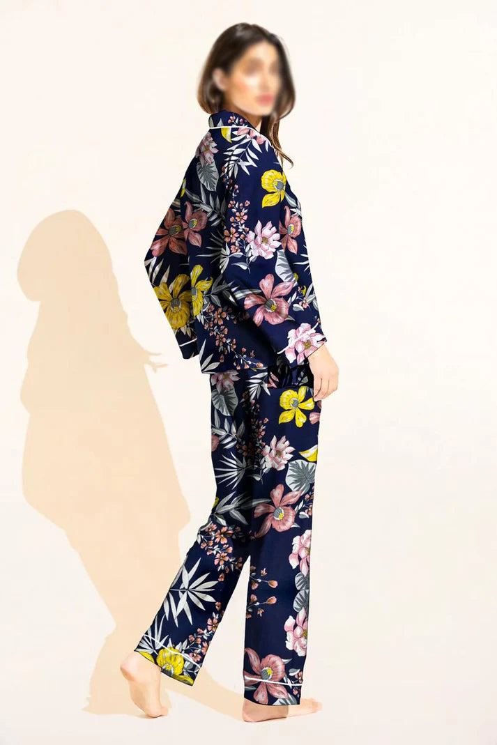 Sleepwear Two Pieces Set – Luxury Floral Linen Pajamas