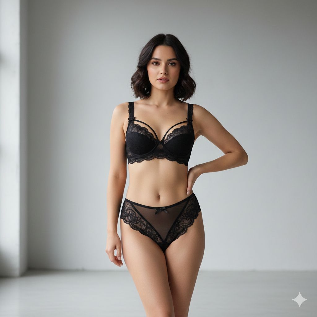 Bridal Lace Black Half Cup Bra Panty Set | Luxury Desires