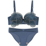 Butterfly Embroidered Adjustable Straps Full Back Bra & Panty