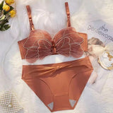 Butterfly Embroidered Adjustable Straps Full Back Bra & Panty
