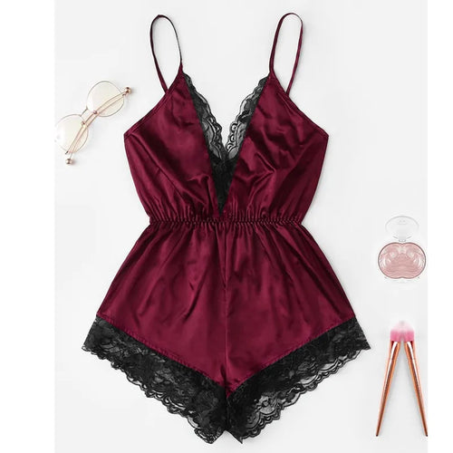 Luxury Desires – Home Sleeping Lace Bras Mid Waist Sexy Maroon Nighty