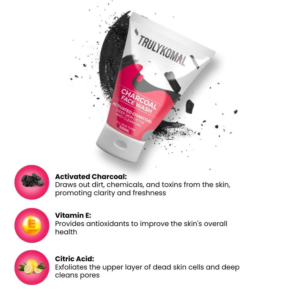 Charcoal Face Wash | Deep Clean & Detox (100ml) - TRULY KOMAL