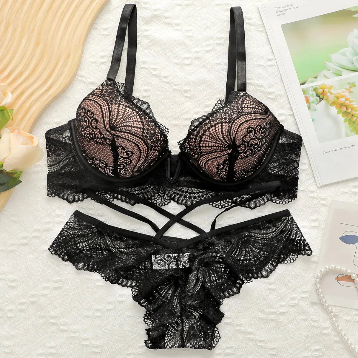 High-Quality Lace Embroidery Push-Up Bra Set | Luxury Desires