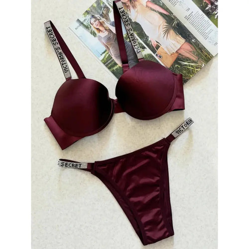 Victoria Secret Maroon Full Stone Bra Set | Luxury Desires